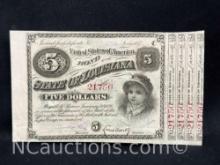 1880s State of Louisiana $5 baby bond with attached coupons