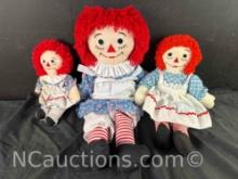 Set of 3 vintage Raggedy Ann Dolls