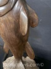 19 inch tall hand carved iron wood fish statue
