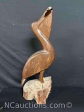 33 in tall hand carved iron wood Pelican statue