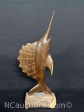 23 inch tall hand carved iron wood swordfish statue