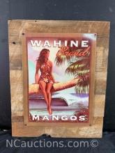 Wahine Brand Mangos Hawaiian Tin on Wood Wall Art KOMIAROWSKY