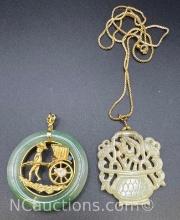 Jade And Opal Pendant With Carved Stone Necklace