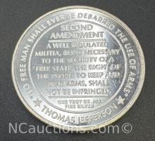 Thomas Jefferson 2nd Amendment 1 Troy Oz .999 Fine Silver Bullion Coin