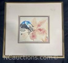 Framed Chinese Hummingbird Flower Art