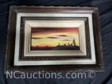 Framed Desert Landscape at sunset Art signed says Emmi