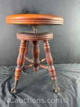 Antique Adjustable Wood Piano Stool with Glass Ball Claw Feet