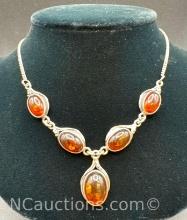 Sterling Silver Amber Necklace 10.00 Grams