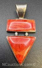 Sterling Silver Red Agate Pendant 6.27 Grams