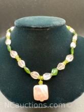 Pink Jade Bead Necklace 21.29 Grams