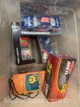 Bin of Collectible Toy Cars, Car Alarm Clock, NASCAR Ford more