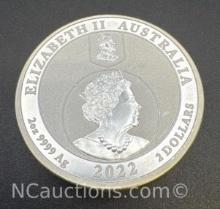 2022 Australia 2 Troy Oz .9999 Fine Silver Bullion Coin