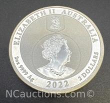 2022 Australia 2 Troy Oz .9999 Fine Silver Bullion Coin