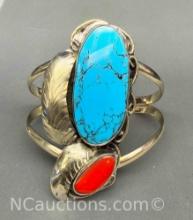 Native American Turquoise and Coral cuff Bracelet