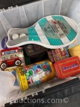 Tub full of vintage collectible tins
