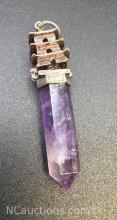 Sterling Silver Amethyst Crystal Pendant 5.86 Grams