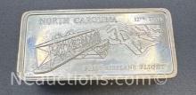 1st Edition 5 Troy Oz Sterling Silver North Carolina Bullion Bar