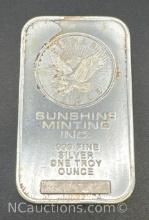 Sunshine Minting 1 Troy Oz .999 Fine Silver Bullion Bar