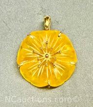 585 14k Gold and Yellow Jade Pendant 5.8g Total