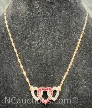 14k Gold Diamond and Ruby Heart Pendant Necklace 5.1g Total