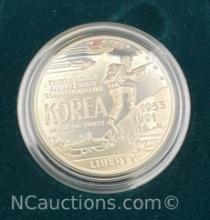 1991 Korean War Memorial Proof 90% Silver Dollar With COA 27.05 Grams