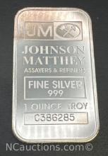 JM JohnSon Matthew 1 Troy Oz .999 Fine Silver Bullion Bar