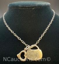 Sterling Silver Heart and Purse Pendant Necklace 7.50 Grams