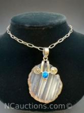Sterling Silver Stone Pendant Necklace 21.23 Grams