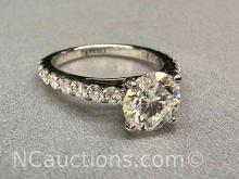 Preveli 925 Sterling Silver 2ct Moissanite Diamond Ring sz7.5 3.5g Total