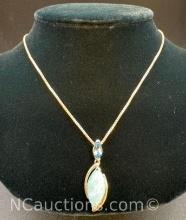 Sterling Silver Blue Stone Pendant Necklace 5.89 Grams