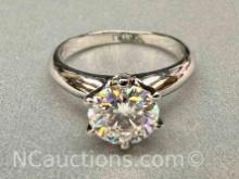 Preveli 925 Sterling Silver 2ct Moissanite Diamond Ring sz7.5 3.6g Total