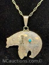 Sterling Silver Native American Bear Necklace 17g Total