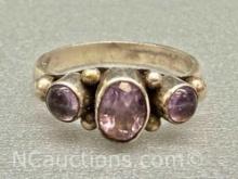 925 Sterling Silver Amethyst Ring Sz.5.5 3G Total
