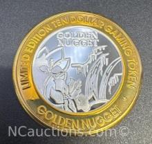 Limited Edition Golden Nugget .999 Fine Silver $10 Gaming Token Coin 37 Grams