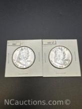 2 1957 Franklin 90% Silver Half Dollars