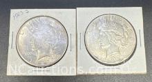 2 1923-S Silver Peace Dollars 90% Silver Coins 56 Grams