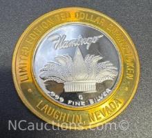 Limited Edition Flamingo .999 Fine Silver $10 Gaming Token Coin 37 Grams