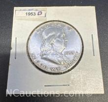 1953-D Franklin 90% Silver Half Dollar Coin 15 Grams