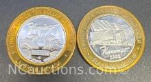 2 Limited Edition Flamingo .999 Fine Silver $10 Gaming Token Coin 74 Grams