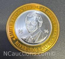 Limited Edition Riverside Resort .999 Fine Silver $10 Gaming Token Coin 37 Grams