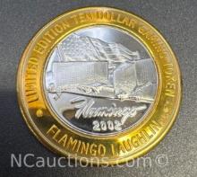 Limited Edition Flamingo .999 Fine Silver $10 Gaming Token Coin 38 Grams