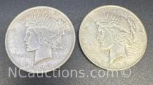 2 1922 Silver Peace Dollars 90% Silver Coins 53 Grams