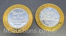 2 Limited Edition Flamingo .999 Fine Silver $10 Gaming Token Coin 74 Grams