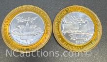 2 Limited Edition Flamingo .999 Fine Silver $10 Gaming Token Coin 75 Grams
