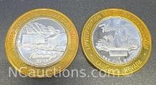 2 Limited Edition Flamingo .999 Fine Silver $10 Gaming Token Coin 74 Grams