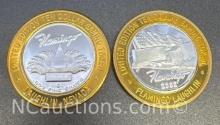 2 Limited Edition Flamingo .999 Fine Silver $10 Gaming Token Coin 75 Grams