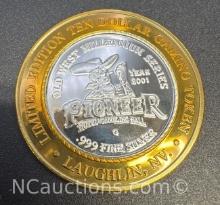 Limited Edition Pioneer .999 Fine Silver $10 Gaming Token 36 Grams