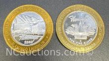 2 Limited Edition Flamingo .999 Fine Silver $10 Gaming Token Coin 75 Grams