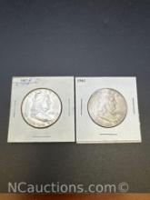 2 1961 Franklin 90% Silver Half Dollars