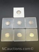 7 Barber Dimes 90% Silver Coins